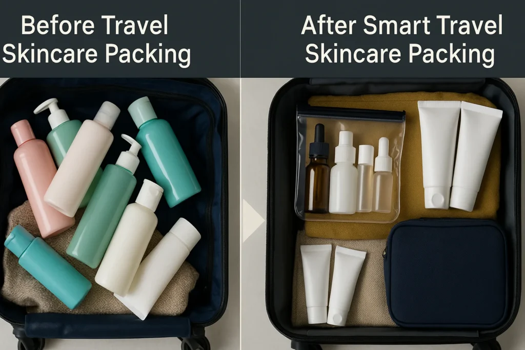 Before after skincare packing